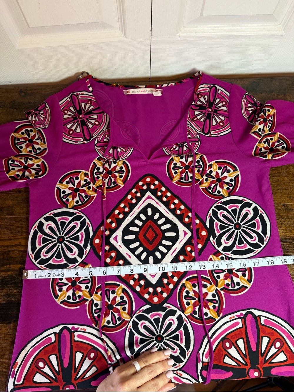 Chelsea & Violet Fuchsia Geometric Boho Fringe Tunic - Picture 6 of 9